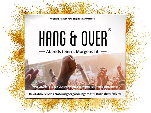 Hang & Over ® - 10 Pulver Sticks | Abends Feiern. Morgens Fit. | Revitalisierendes Mittel Nach Alkoholkonsum | Anti Müdigkeit - Mit Vitamin B12 Gegen Ermüdung I Ideal Zum Kater Frühstück