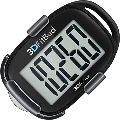 3DFitBud Simple Schrittzähler Zum Gehen 3D Pedometer mit Clip und Umhängeband, A420S (Schwarz mit Clip)