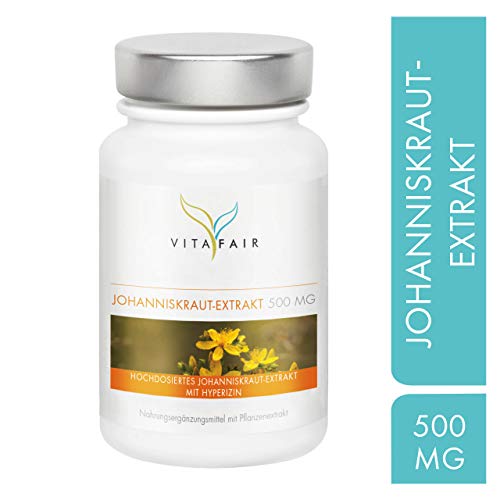 Johanniskraut Extrakt - 500mg pro Tagesdosis - 100 Kapseln - 0,3% Hypericin = 1,5 mg - Vegan - Ohne Magnesiumstearat - Made in Germany